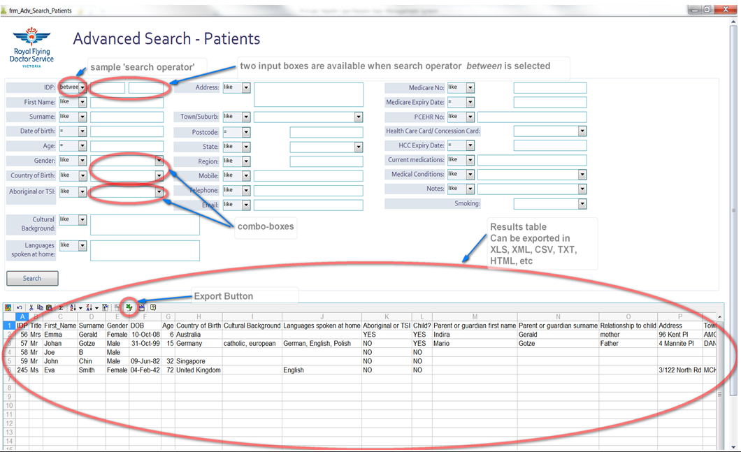 Primary Health Care Patient Data Management System - Patient Advanced Search
